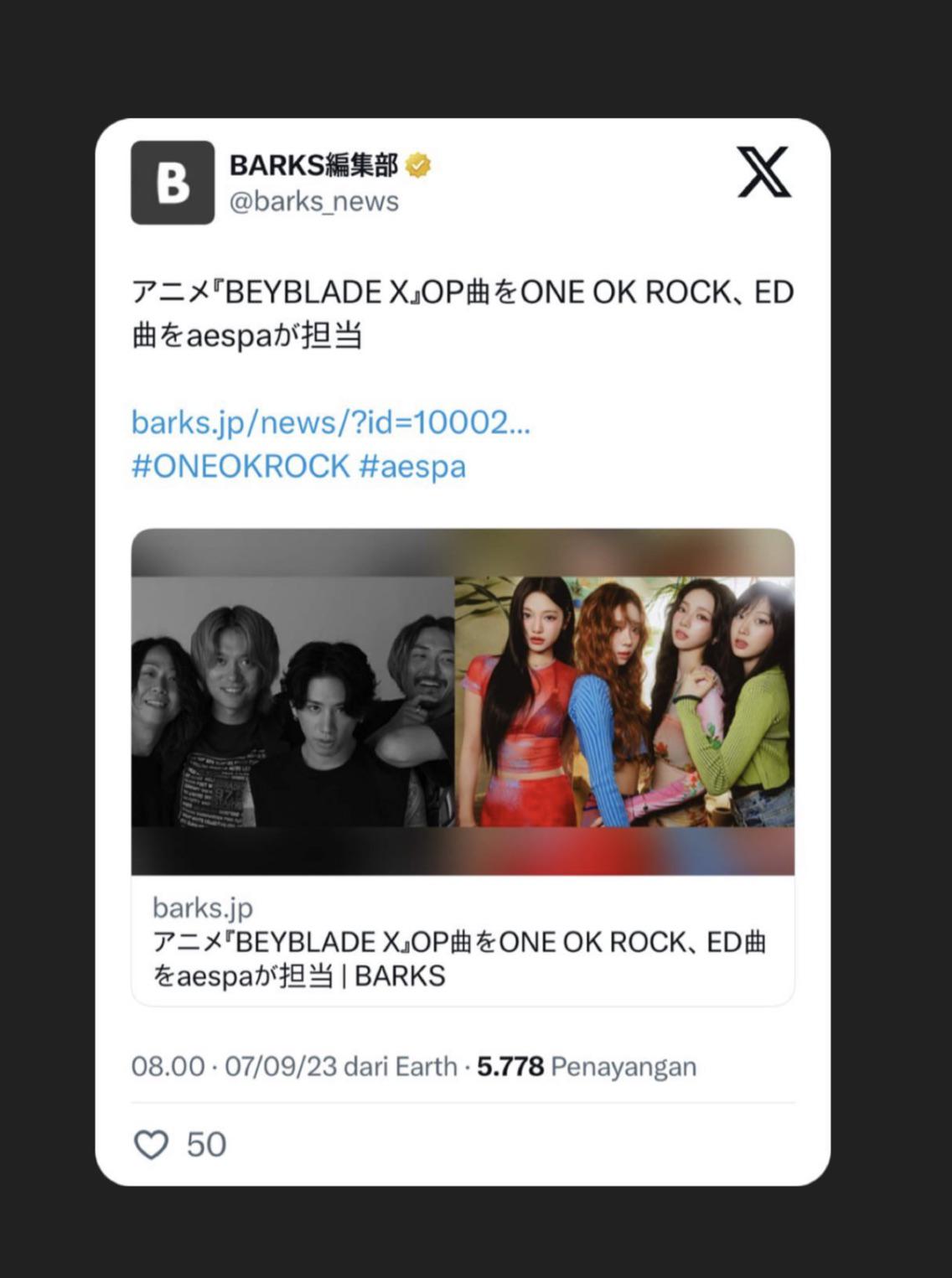 Aespa and OneOkRock to join for Beyblade X tokyo anime series soundtrack (series releasing 6 oct)