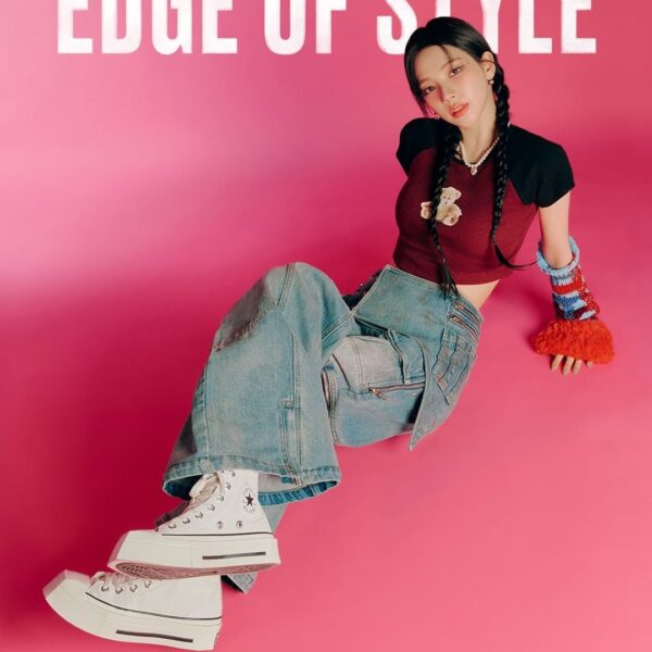 240108 Karina for Converse - Check out the style of KARINA for the iconic Chuck 70 silhouette’s DE LUXE Squared charm with angled square to cap details