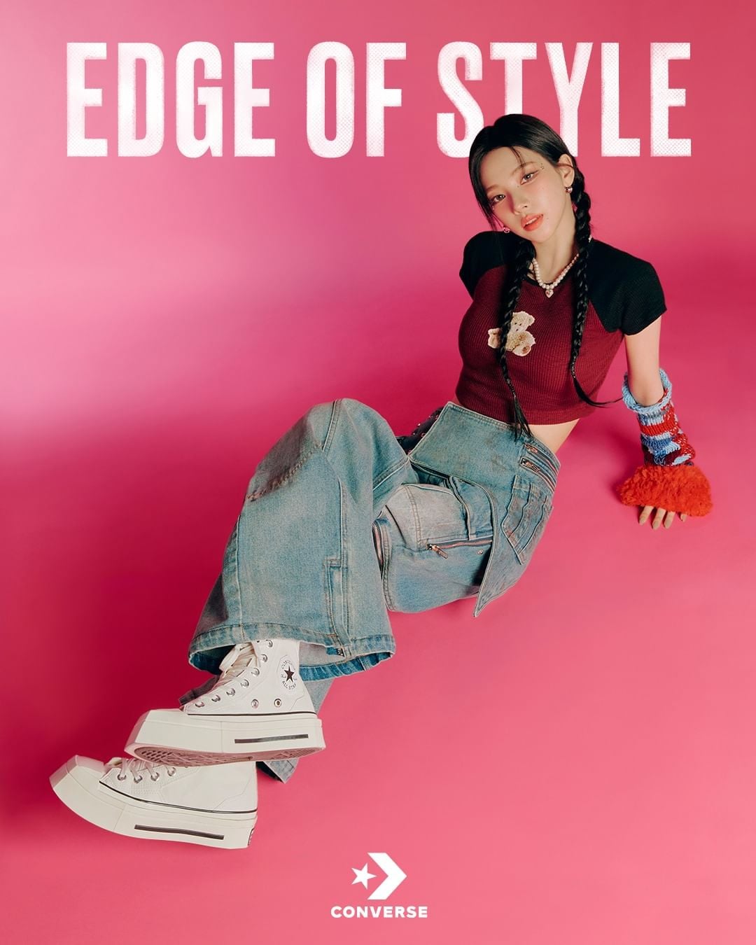 240108 Karina for Converse - Check out the style of KARINA for the iconic Chuck 70 silhouette’s DE LUXE Squared charm with angled square to cap details