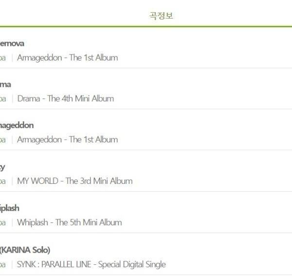 aespa on 2024 MelOn TOP100 Year-End Chart: #3 'Supernova', #20 'Drama', #41 'Armageddon', #54 'Spicy', #78 'Whiplash' and #88 Karina's 'UP'