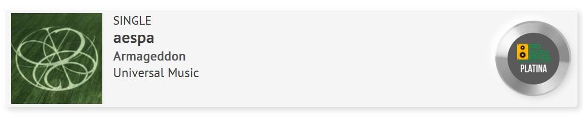 250516 aespa's 'Armageddon' has been certified 'Platinum' by Pro-Música Brasil (PMB) for surpassing 40,000 units