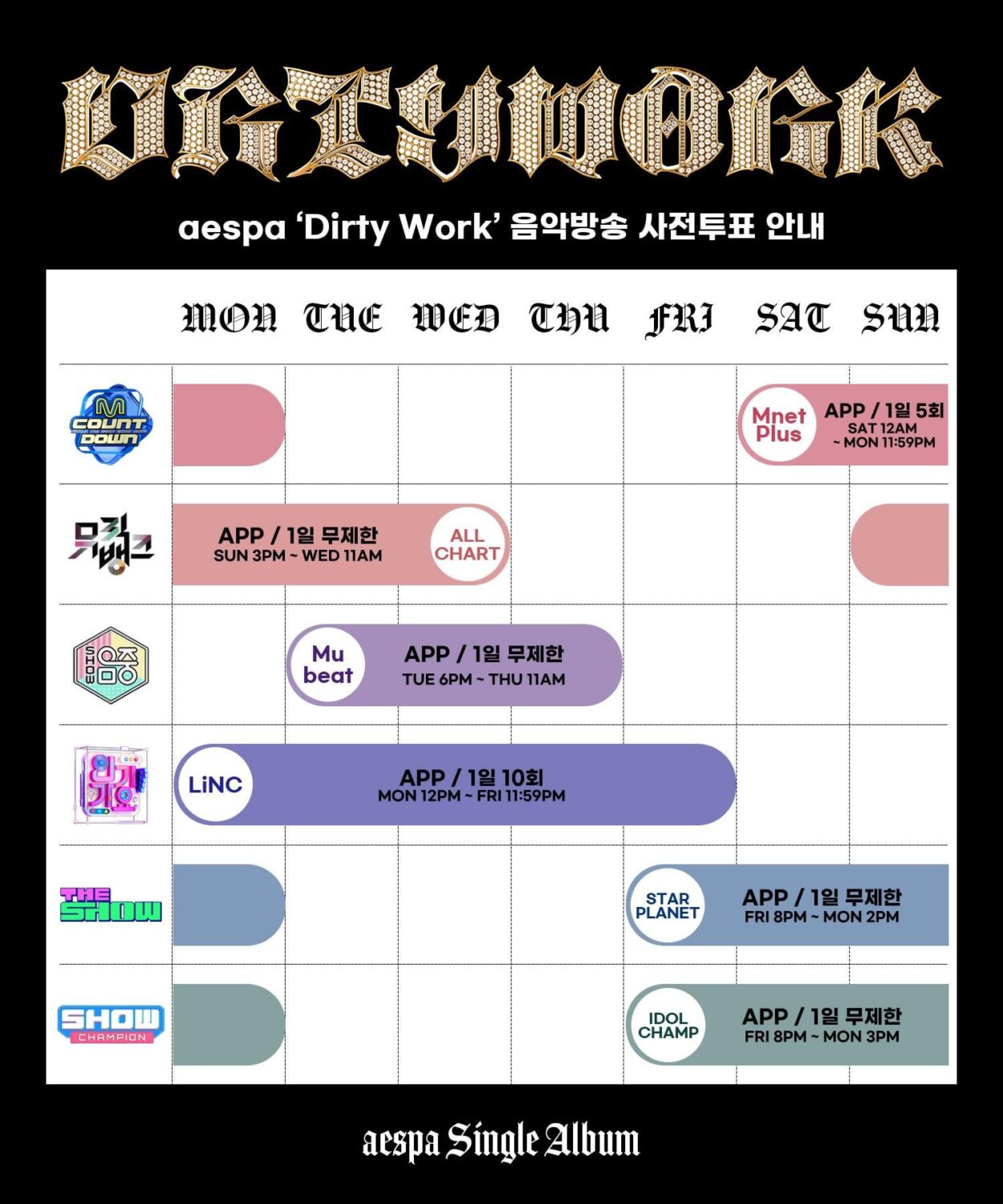 250627 aespa - Dirty Work (Music Show Pre-Voting Guide)