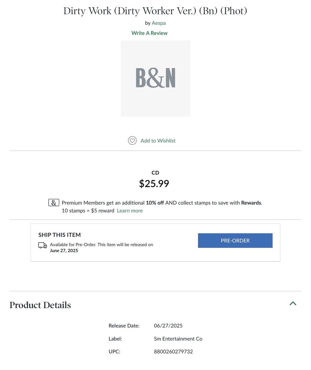 250604 A new aespa’s release ‘Dirty Work’ has been listed on Barnes & Noble with June 27th as the release date + ‘Dirty Work (English Ver.)’ also listed on the ASCAP Repertory