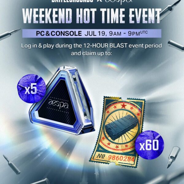 250718 PUBG: BATTLEGROUNDS Twitter Update - Looking for free aespa Loot Cache? Drop in this weekend to help complete your set. Available for 12 hours only. 📅PC & Console: July 19, 9AM - 9PM UTC