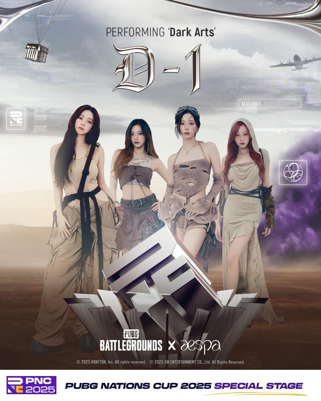 250726 aespa x PUBG: BATTLEGROUNDS (D-1 ‘Dark Arts’ Stage Teaser Poster)