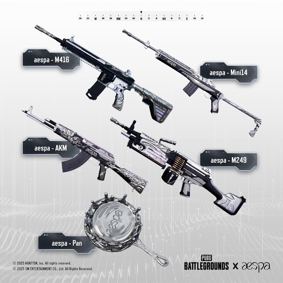 250801 PUBG: BATLLEGROUNDS Twitter Update - Which PUBG x aespa weapon skin is your favorite? Only a few days remain to embody the beauty and danger that only aespa can deliver. The collection is available until August 11 (PC) / August 19 (Console) UTC.