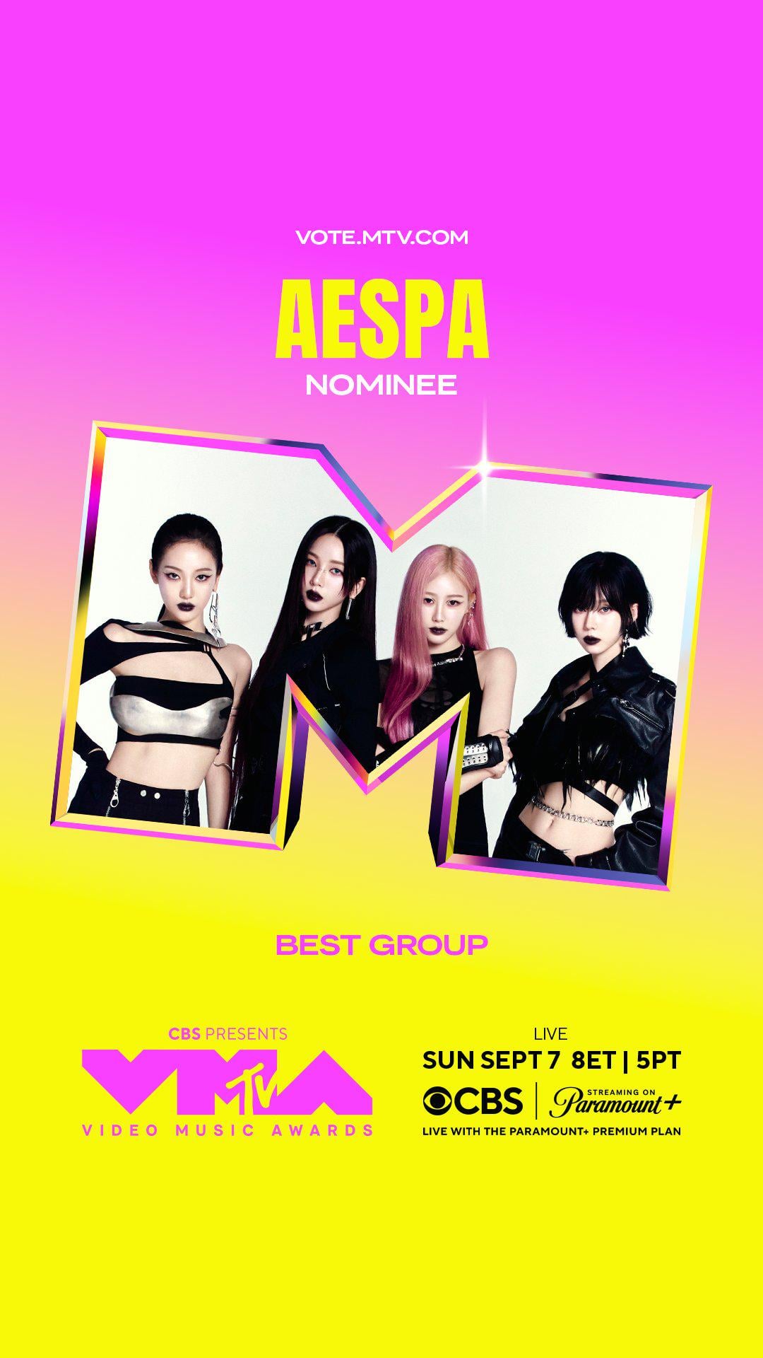 250905 vmas Twitter Update - aespa made it to the TOP 4 for VMA Best Group! Vote NOW on MTV's Instagram story + come back tomorrow to see who makes it to the final round!