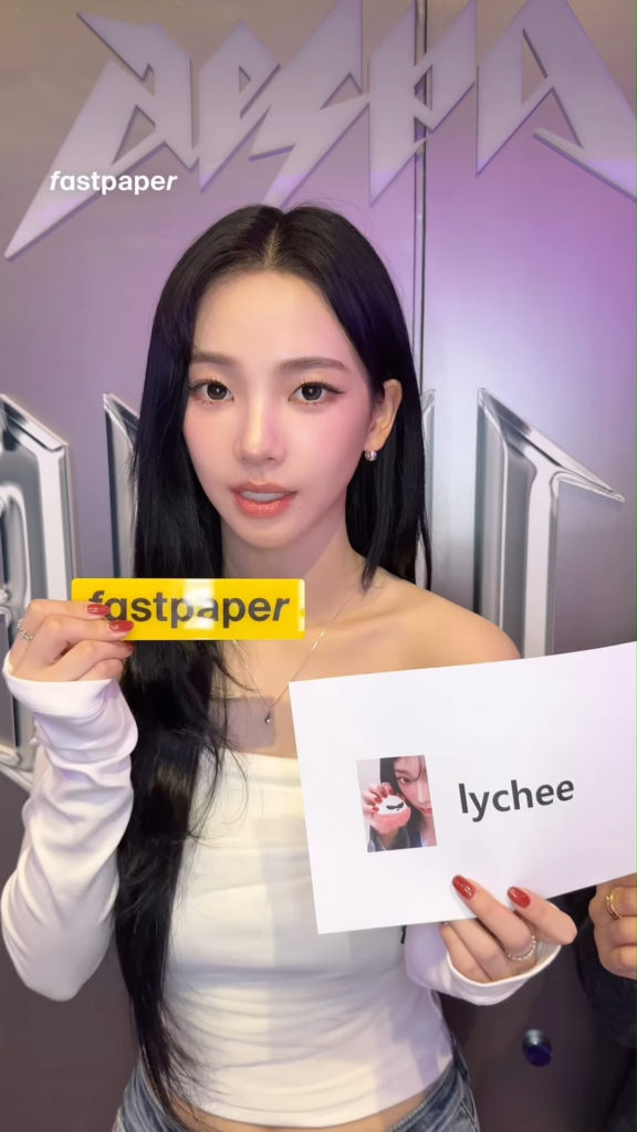 250905 fastpaper Instagram Update with aespa - So, after a compromise... ⚡️ We came to an agreement with aespa, whom we met at 'Spotify MY VAULT' Lychee? Lich? Reach? Rich~? What did aespa choose?