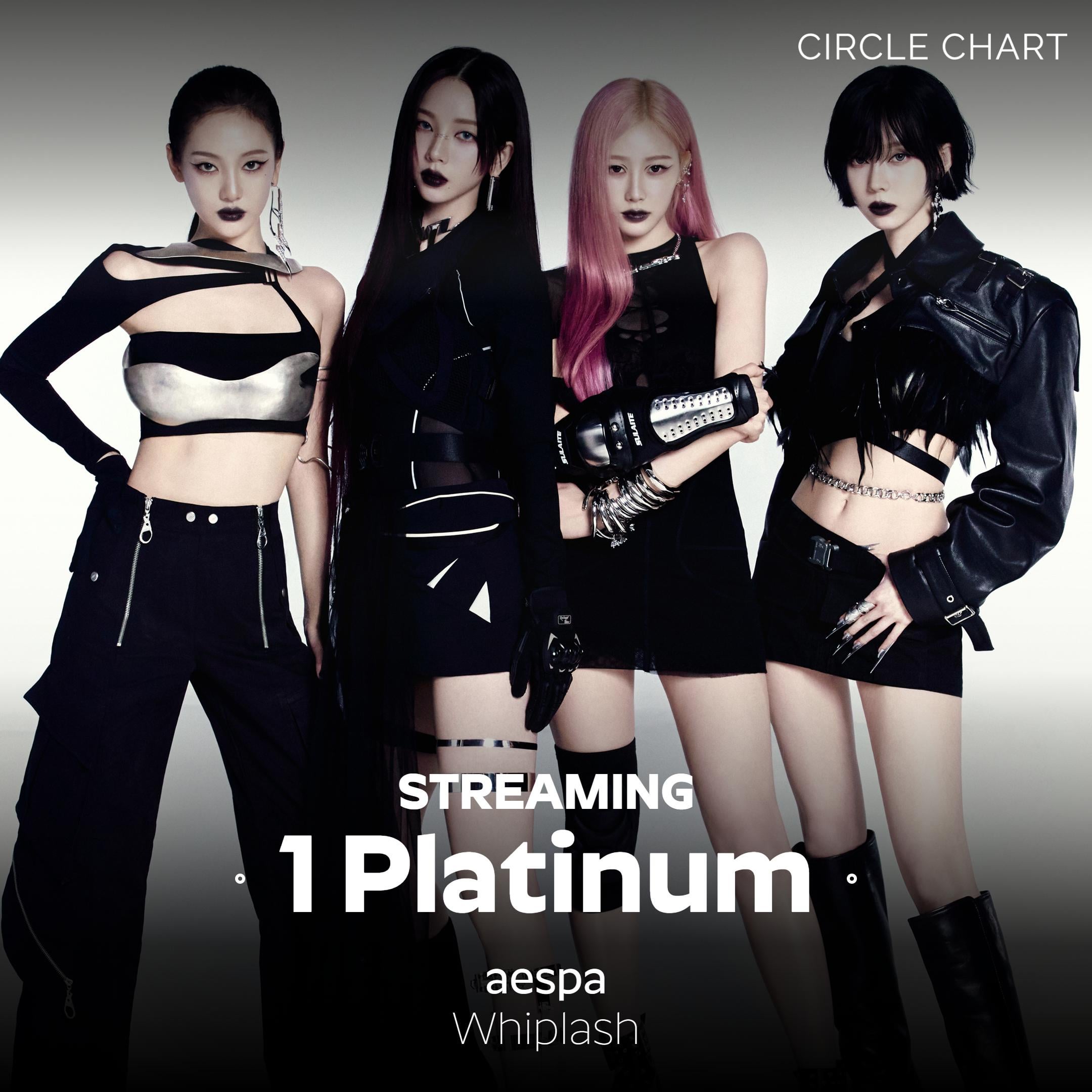 250911 aespa's 'Whiplash' earned 'Platinum' streaming certification on Circle Chart for surpassing cumulative 100 million streams
