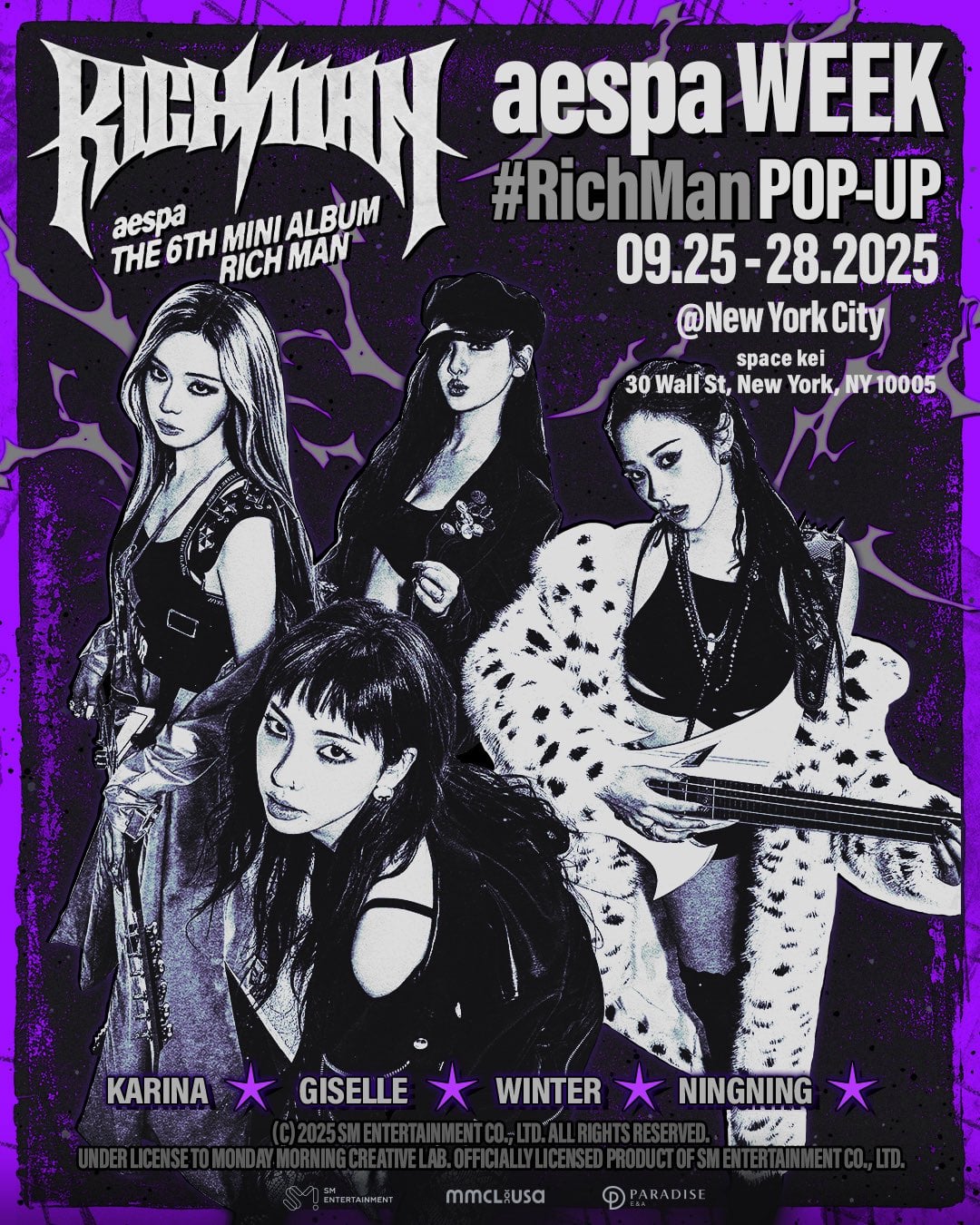 250919 aespa - The 6th Mini Album 'Rich Man' POP-UP @ 30 Wall St, New York, NY 10005 (Announcement Posters)