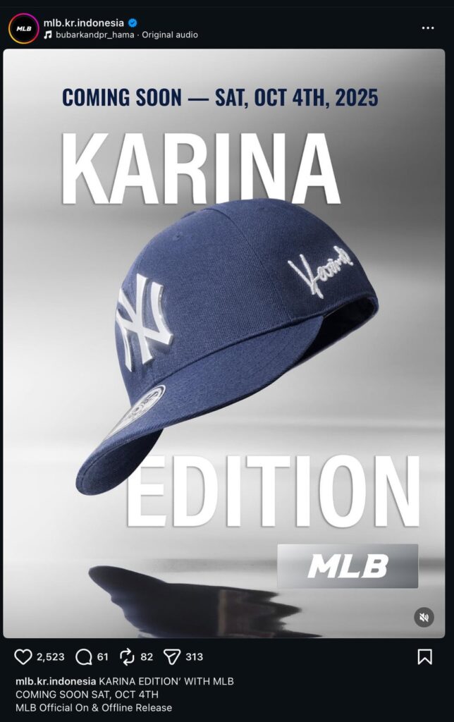 250907 Karina's MLB Korea 'KARINA EDITION' Cap will be sold online & on-site on October 4th at MLB Indonesia, Hong Kong, Macau, Malaysia, Singapore, Taiwan & Thailand