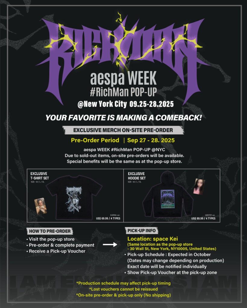 250927 aespa - The 6th Mini Album 'Rich Man' POP-UP @ New York City (Exclusive Merch On-site Pre-order]