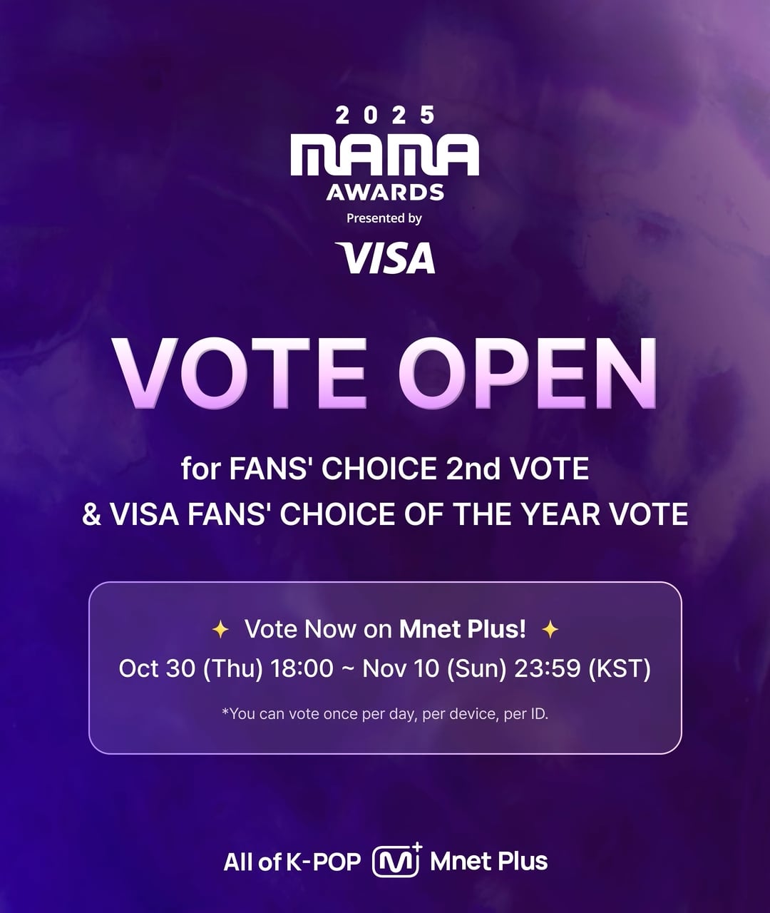 251030 aespa - Voting Opens for the 2nd Round of 'Fans' Choice Female' & 'VISA Fans' Choice of the Year' @ 2025 MAMA AWARDS (Voting Guide)