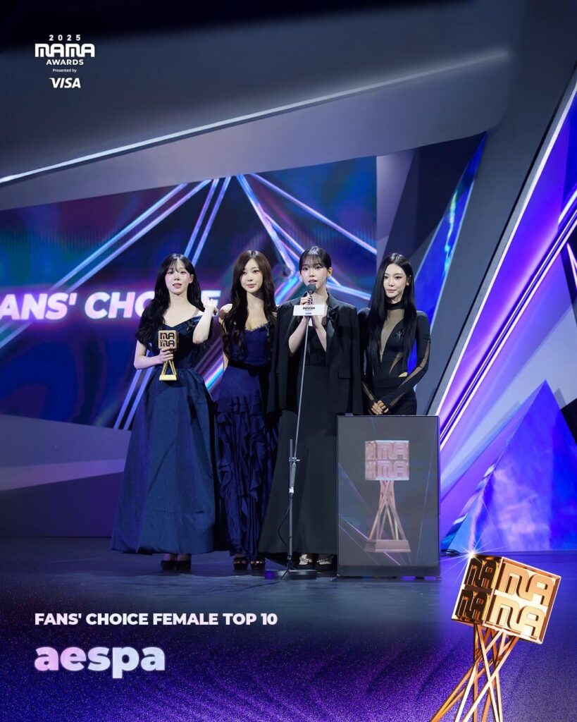 251129 MAMA AWARDS Twitter Update With aespa - 2025 MAMA AWARDS Winner Announcement Photo (Fans’ Choice Female Top 10)