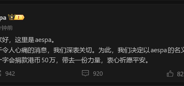 251127 aespa donated 500,000 HKD to the Hong Kong Red Cross to support victims of Tai Po fire tragedy