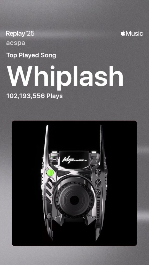 251204 aespa Twitter Update - Thank you for showing so much love this year, and for the amazing support on 'Whiplash' @AppleMusic💜