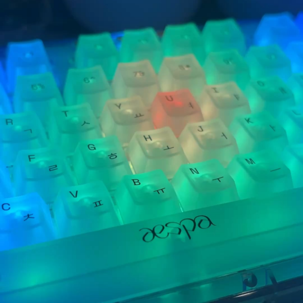 i used the higround x aespa key caps on another keyboard 🩵💜