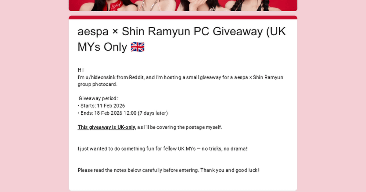 UK Only Giveaway – aespa × Shin Ramyun Group Photocard