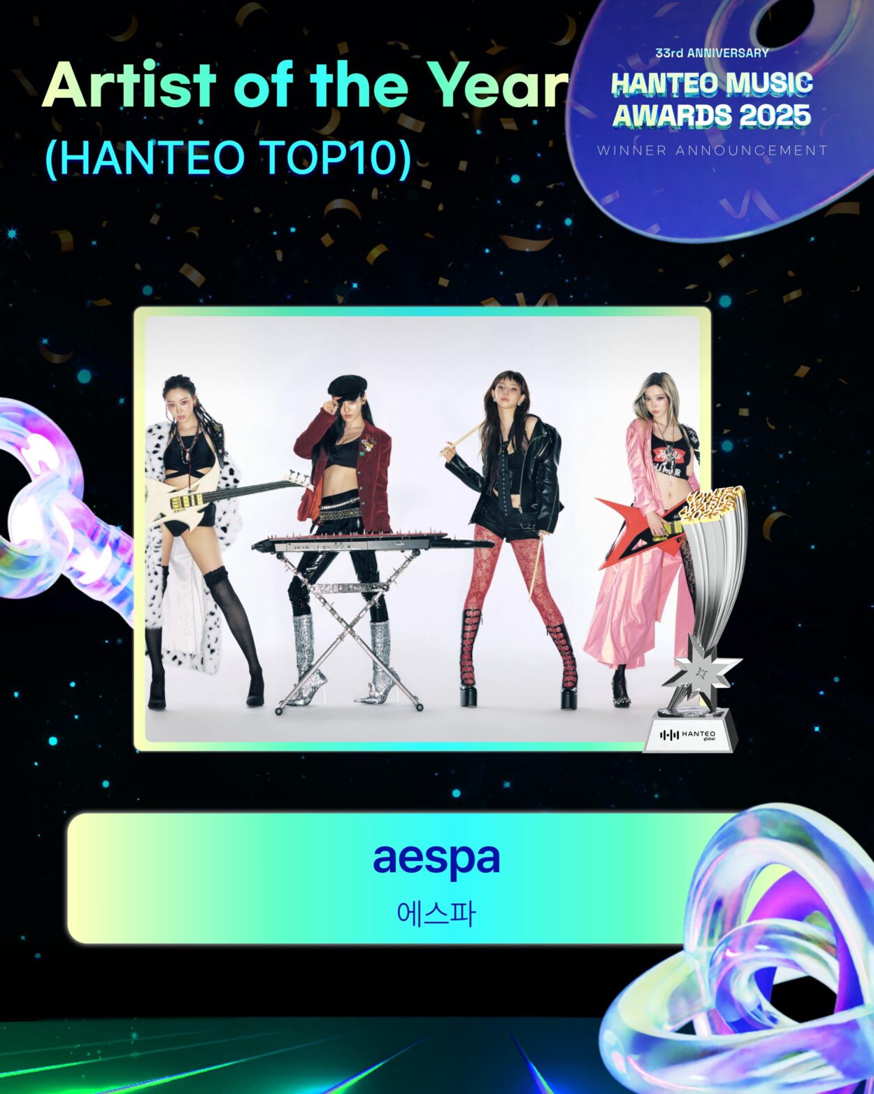 260215 aespa wins 'Artist of the Year (Hanteo Top 10)' (Bonsang) at Hanteo Music Awards 2025