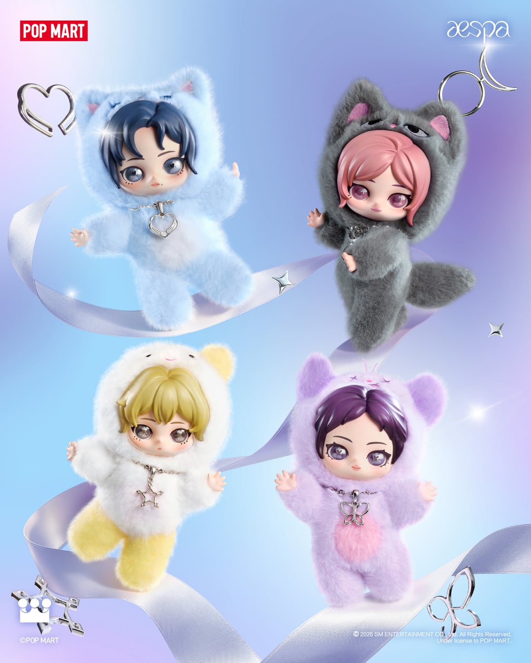 260424 aespa x POP MART - Fluffy Club Series: Vinyl Plush Doll Pendant, Phone Lanyard, Card Holder (Collaboration Merch Preview + Sales Details)