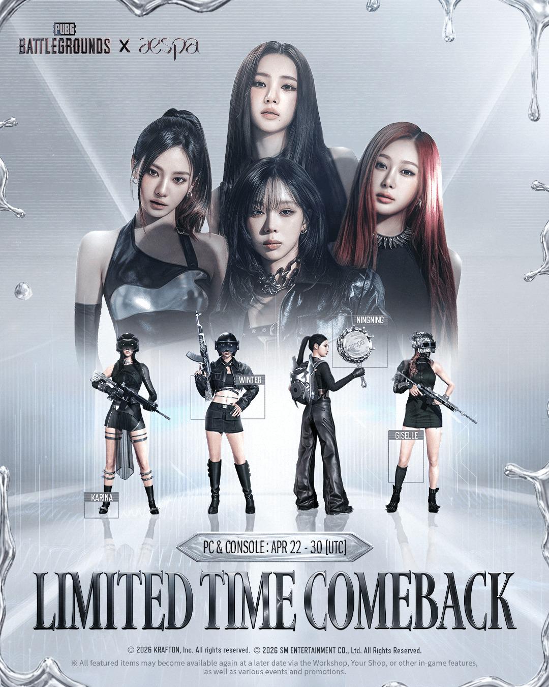 260419 aespa - PUBG: BATTLEGROUNDS (Limited Time Comeback Announcement Poster