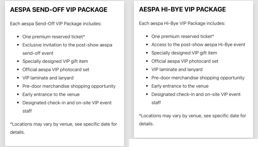 260428 2026-27 aespa LIVE TOUR – SYNK : COMPLæXITY - North America VIP Information