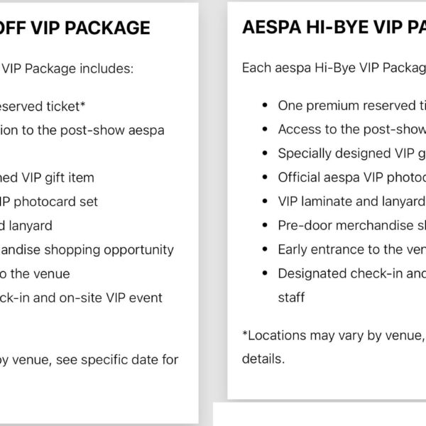 260428 2026-27 aespa LIVE TOUR – SYNK : COMPLæXITY - North America VIP Information