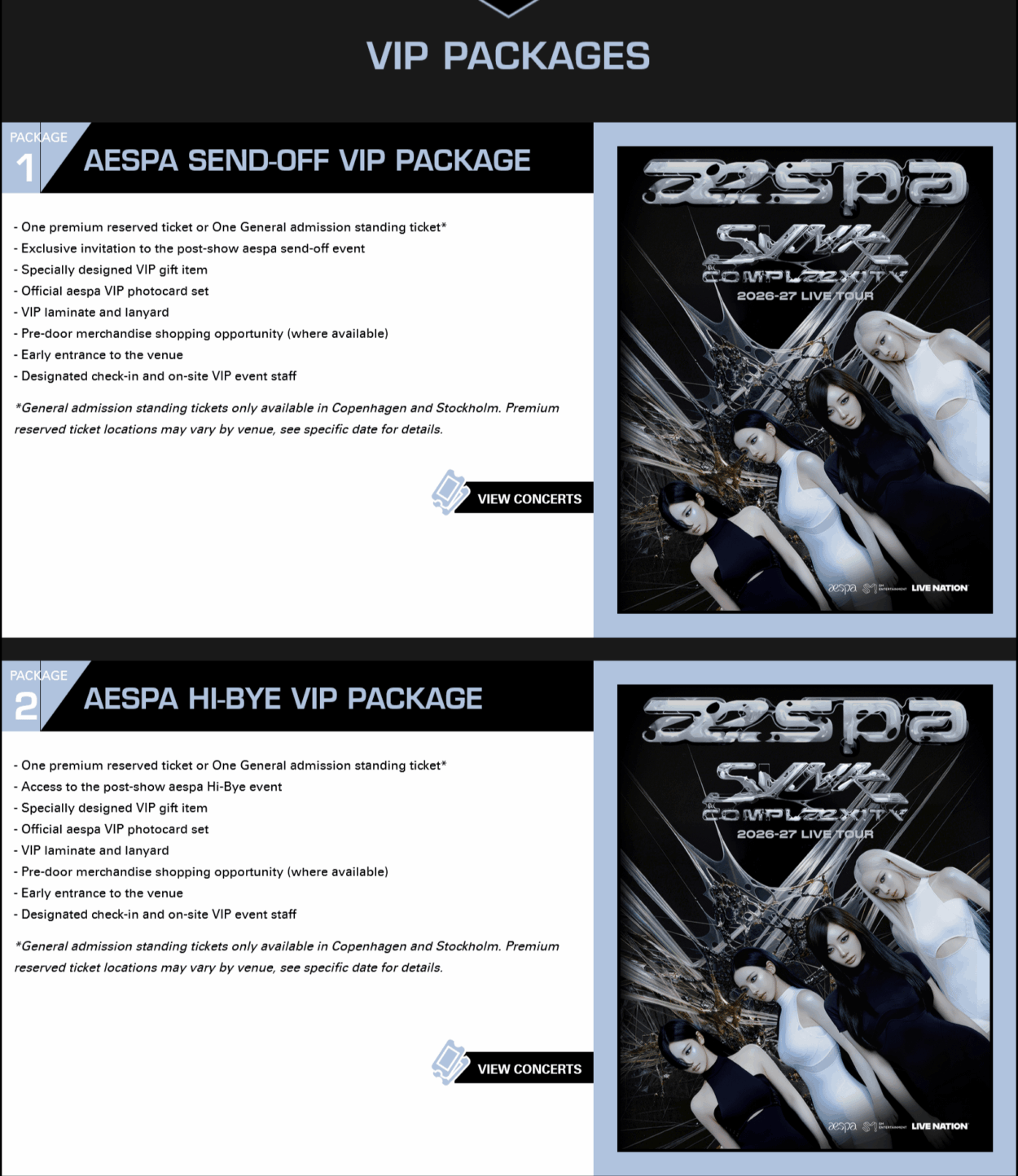 260501 aespa - 2026-27 SYNK : COMPLæXITY TOUR in EUROPE (VIP Packages Info)
