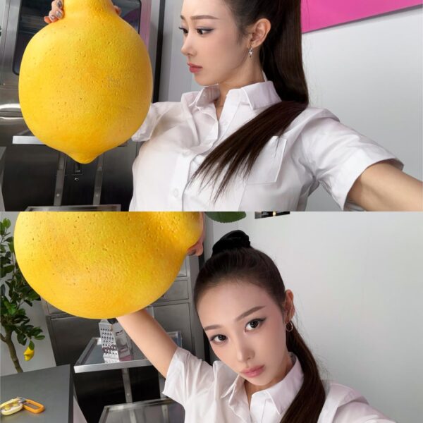 260527 aespa Twitter Update with Giselle - with a giant lemonnn