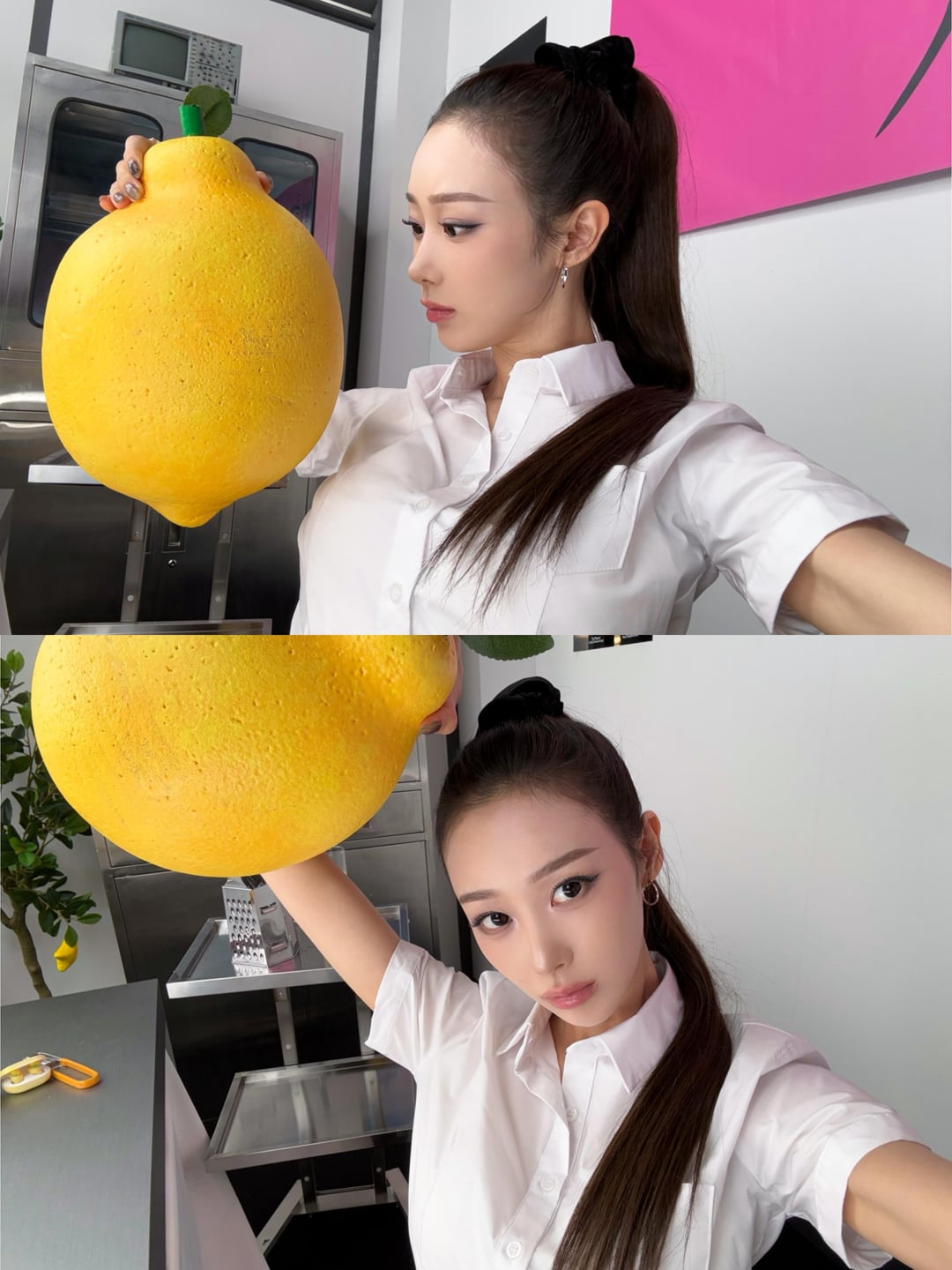 260527 aespa Twitter Update with Giselle - with a giant lemonnn