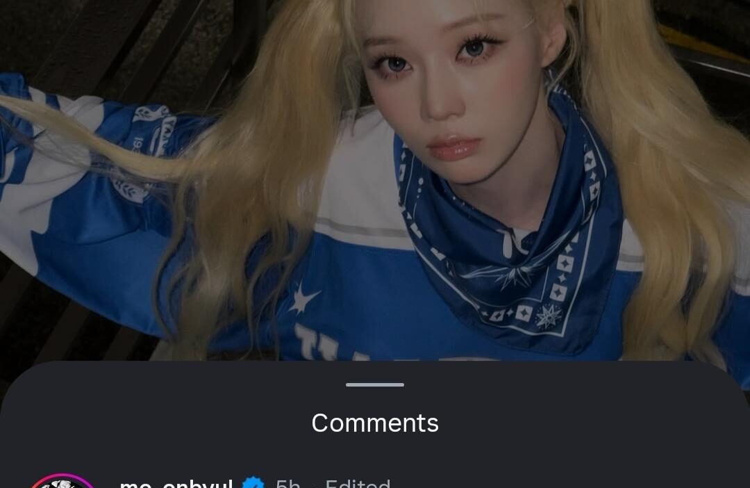 260528 MAMAMOO Moonbyul commented on Winter's Instagram Post: "What is this, what is this you're way too cute. This is insane Minjeong-ah 🤩", Winter replied with "Unnieeeee 🤩🤩"