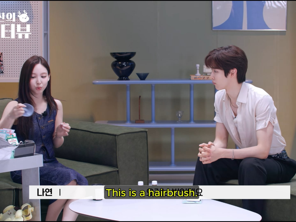 260604 TWICE Nayeon mentioned Winter on Sungchan's E-terview for recommending her a hairbrush