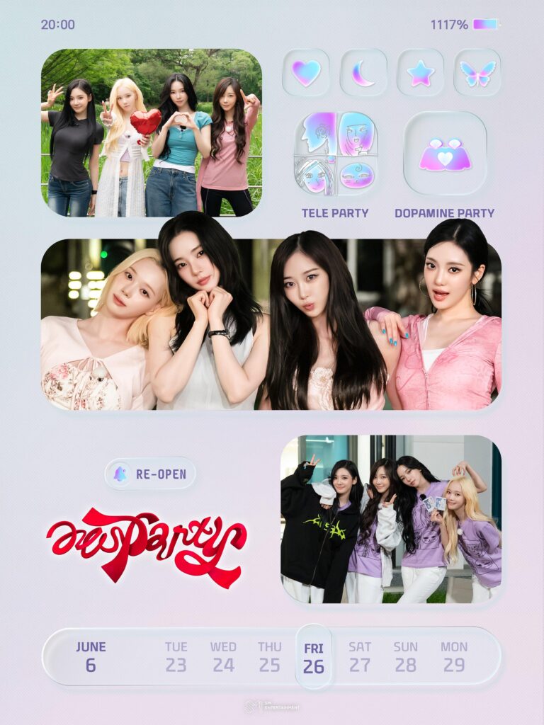 260619 aespa to release a new season of "aesParty" with 8 episodes, divided into 2 parts of 'Virtual dating program' and 'Team-building trip' concepts, airing on June 26th, every friday at 8 PM KST