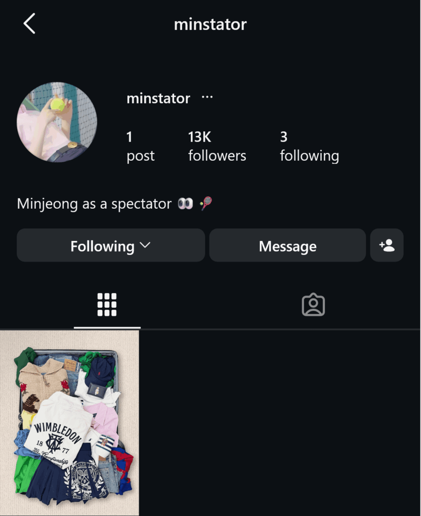260709 Polo Ralph Lauren has opened an Instagram account 'minstator' for Winter's attendance at the 2026 Wimbledon Championship