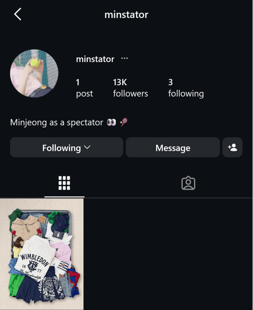 260709 Polo Ralph Lauren has opened an Instagram account 'minstator' for Winter's attendance at the 2026 Wimbledon Championship